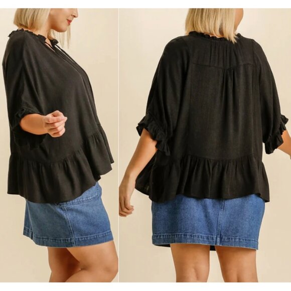 Umgee linen blend tassel tie ruffle hem top size M - Picture 14 of 14